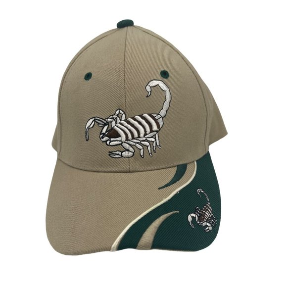 Scorpion Logo Hat / Cap Ninety Six Head Wear Tan Green Adjustable - Picture 1 of 6